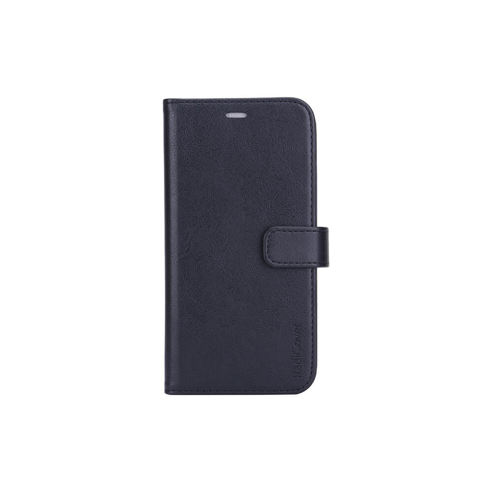Radicover Fashion Wallet för iPhone 12 Pro Max: svart veganläder med RFID-skydd och magnetlås.