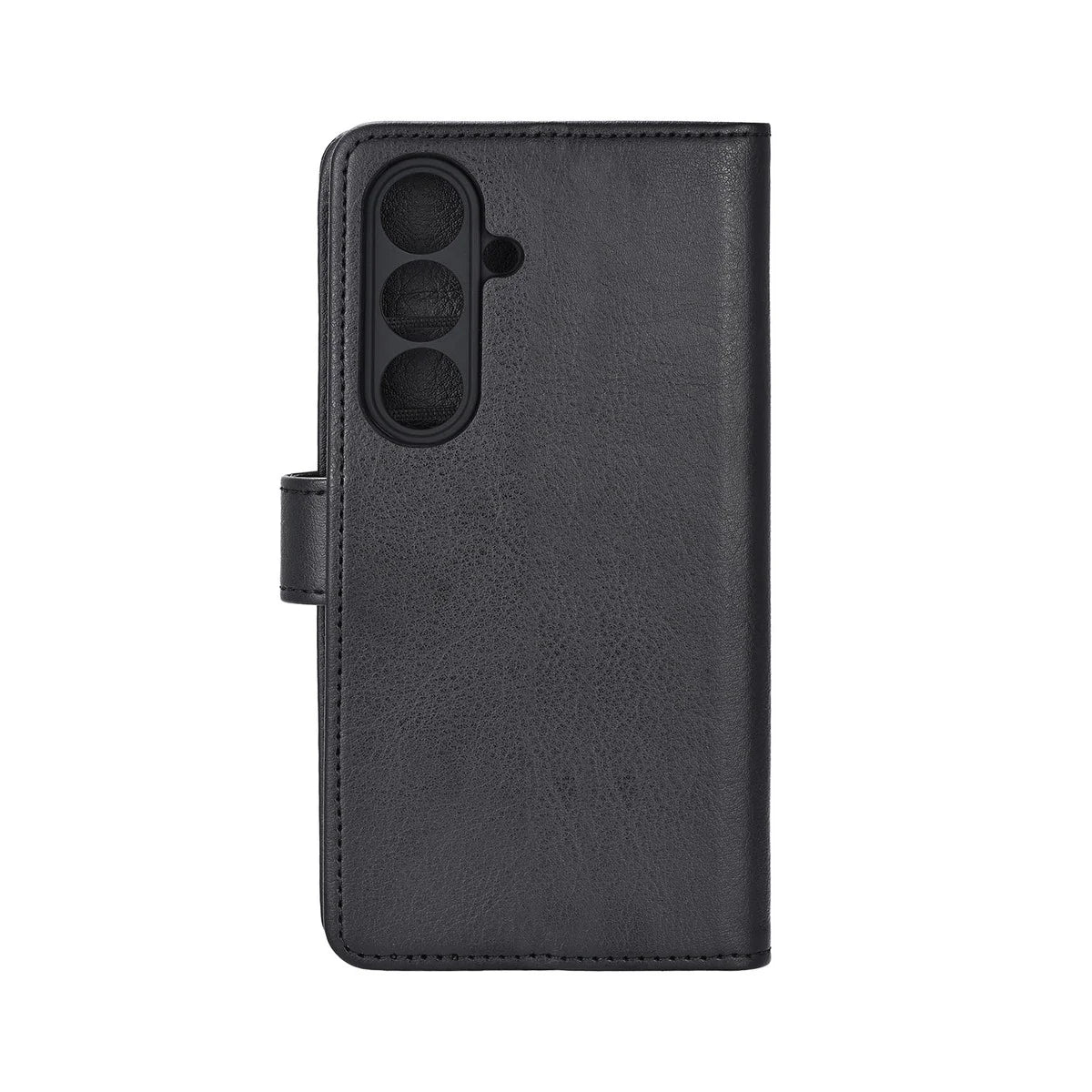 Radicover Fashion Wallet för Samsung Galaxy S26: svart veganläder, RFID-skydd, kamerautskärningar, baksida.